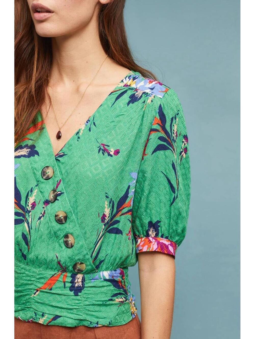 MAEVE By Anthropologie Madelyn Wrap Top in Green-Size 6